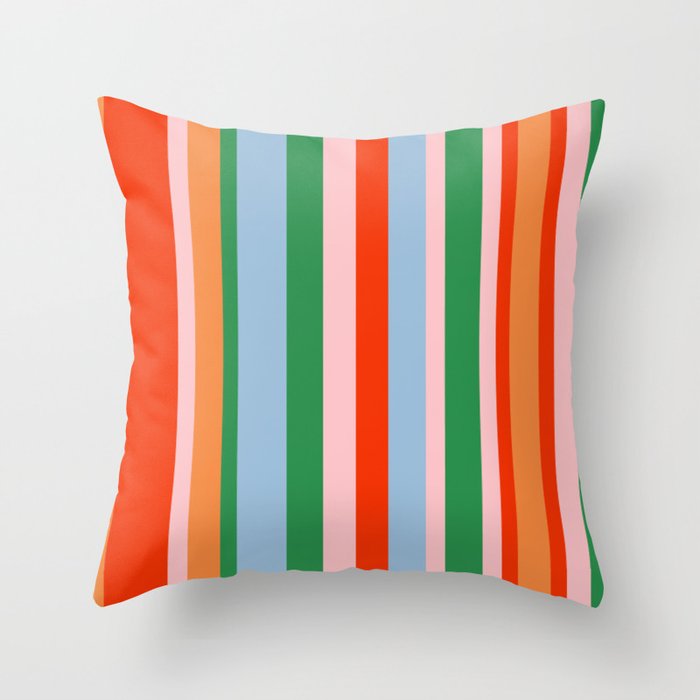 Colorful Stripes Orange, Green, Pale Pink, and Light Blue Bold Vertical Pattern Throw Pillow Gallery Image 6