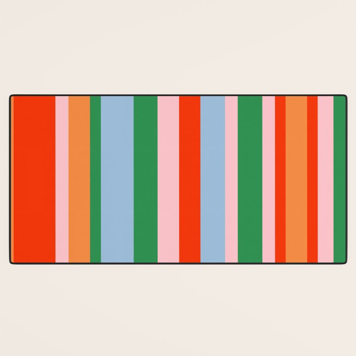 Colorful Stripes Orange, Green, Pale Pink, and Light Blue Bold Vertical Pattern Desk Mat Gallery Image 3