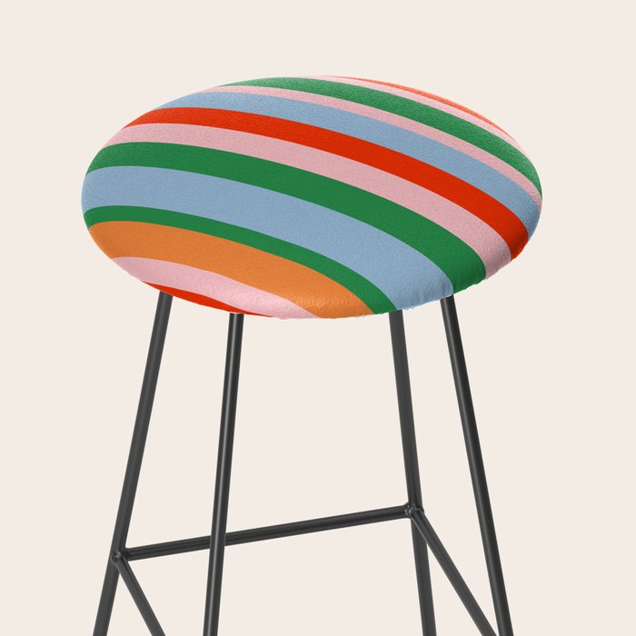 Colorful Stripes Orange, Green, Pale Pink, and Light Blue Bold Vertical Pattern Stool Gallery Image 2