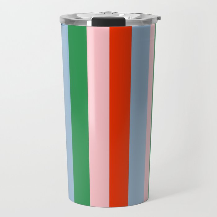 Colorful Stripes Orange, Green, Pale Pink, and Light Blue Bold Vertical Pattern Travel Mug Gallery Image 1