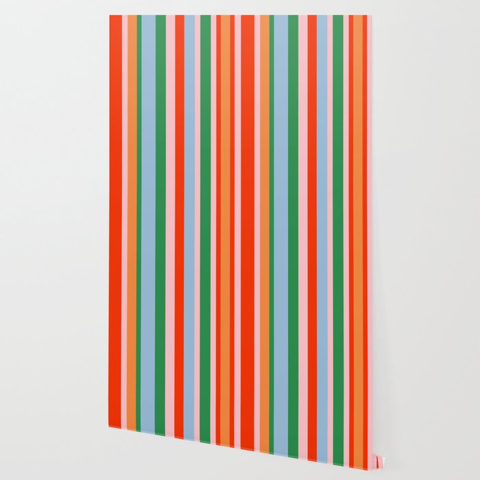 Colorful Stripes Orange, Green, Pale Pink, and Light Blue Bold Vertical Pattern Wallpaper Gallery Image 2