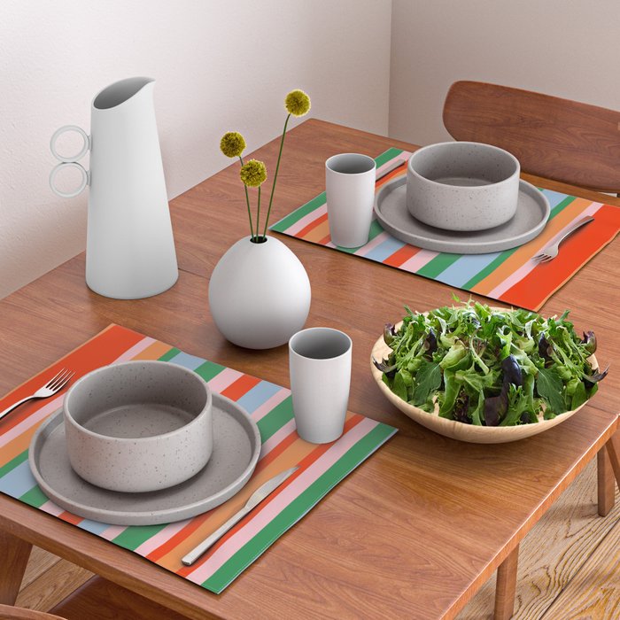 Colorful Stripes Orange, Green, Pale Pink, and Light Blue Bold Vertical Pattern Placemat Gallery Image 2