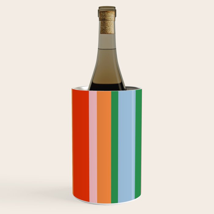Colorful Stripes Orange, Green, Pale Pink, and Light Blue Bold Vertical Pattern Wine Chiller Gallery Image 2