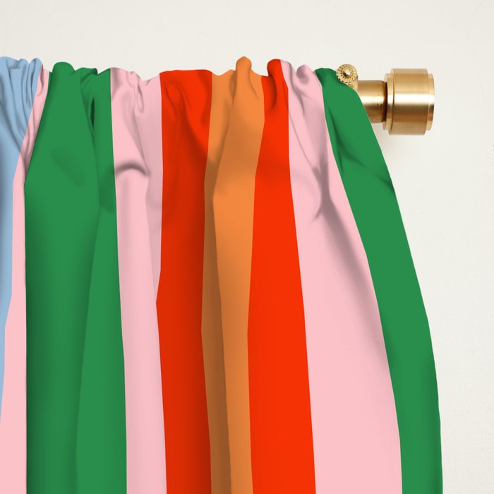 Colorful Stripes Orange, Green, Pale Pink, and Light Blue Bold Vertical Pattern Window Curtain Gallery Image 2