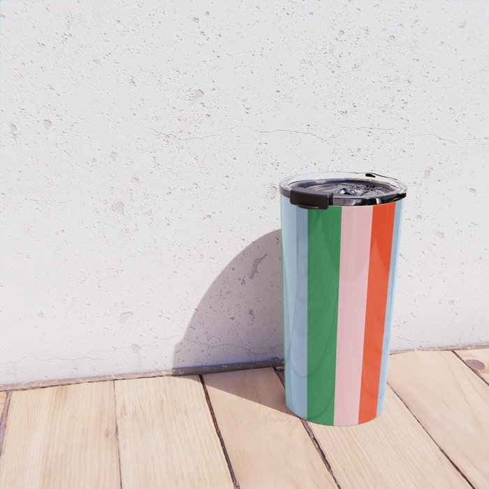Colorful Stripes Orange, Green, Pale Pink, and Light Blue Bold Vertical Pattern Travel Mug Gallery Image 4