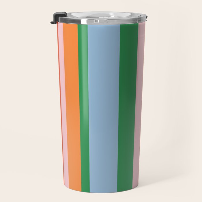 Colorful Stripes Orange, Green, Pale Pink, and Light Blue Bold Vertical Pattern Travel Mug Gallery Image 3