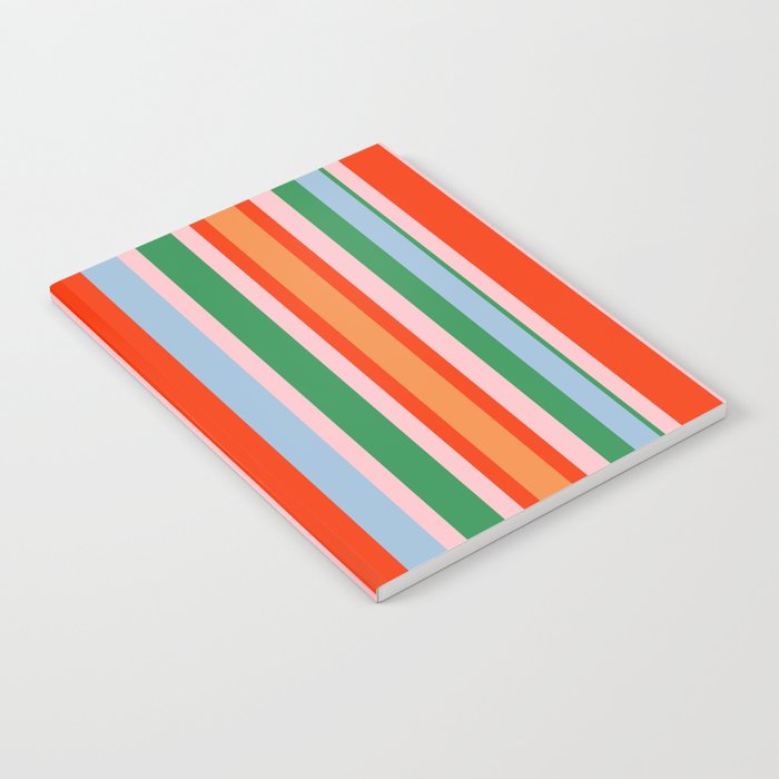 Colorful Stripes Orange, Green, Pale Pink, and Light Blue Bold Vertical Pattern Notebook Gallery Image 1