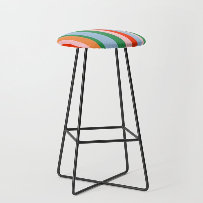 Colorful Stripes Orange, Green, Pale Pink, and Light Blue Bold Vertical Pattern Stool Gallery Image 1