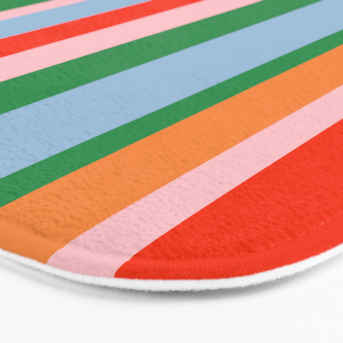 Colorful Stripes Orange, Green, Pale Pink, and Light Blue Bold Vertical Pattern Bath Mat Gallery Image 3