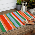 Colorful Stripes Orange, Green, Pale Pink, and Light Blue Bold Vertical Pattern Outdoor Rug Gallery Image 2