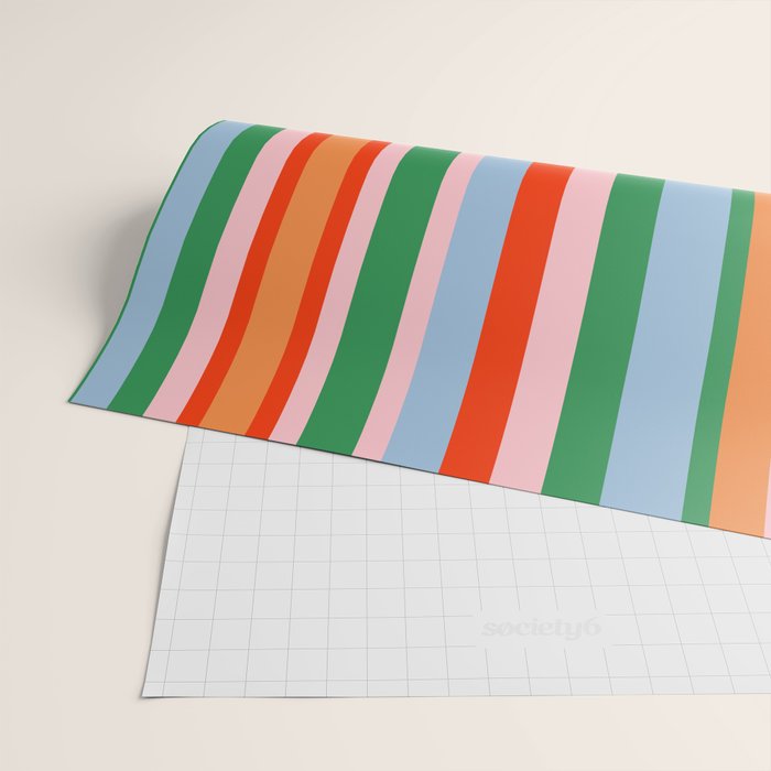 Colorful Stripes Orange, Green, Pale Pink, and Light Blue Bold Vertical Pattern Wrapping Paper Gallery Image 2