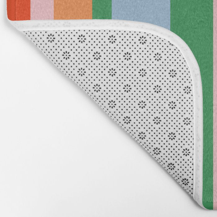 Colorful Stripes Orange, Green, Pale Pink, and Light Blue Bold Vertical Pattern Bath Mat Gallery Image 2