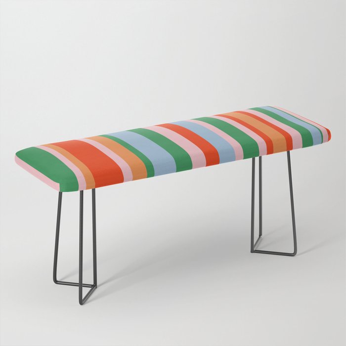 Colorful Stripes Orange, Green, Pale Pink, and Light Blue Bold Vertical Pattern Bench Gallery Image 1