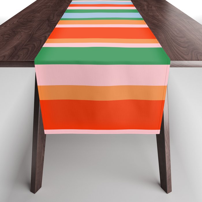 Colorful Stripes Orange, Green, Pale Pink, and Light Blue Bold Vertical Pattern Table Runner Gallery Image 1