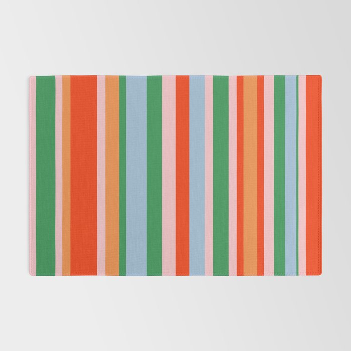 Colorful Stripes Orange, Green, Pale Pink, and Light Blue Bold Vertical Pattern Rug Gallery Image 2
