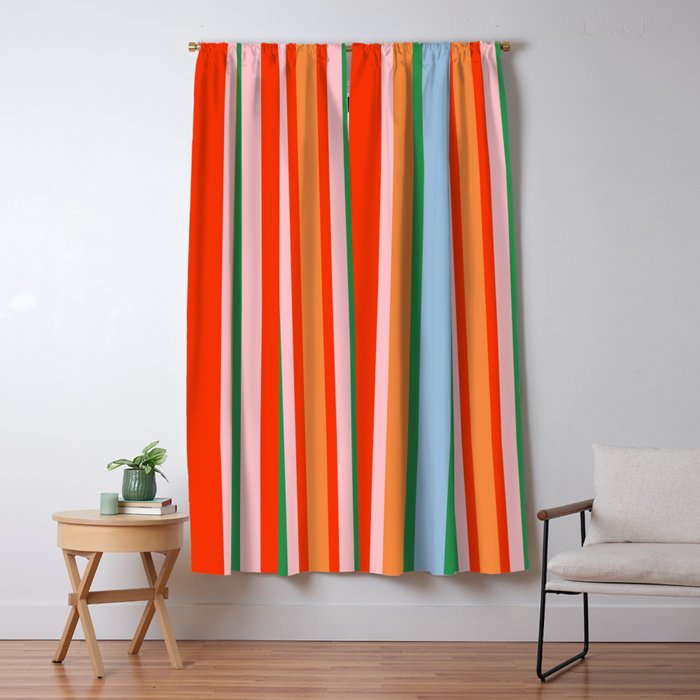 Colorful Stripes Orange, Green, Pale Pink, and Light Blue Bold Vertical Pattern Window Curtain Gallery Image 1
