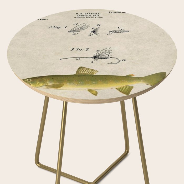 Vintage Brown Trout Fly Fishing Lure Patent Game Fish Identification Chart Side Table Gallery Image 2