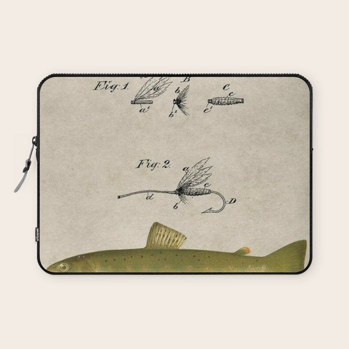 Vintage Brown Trout Fly Fishing Lure Patent Game Fish Identification Chart Laptop Sleeve