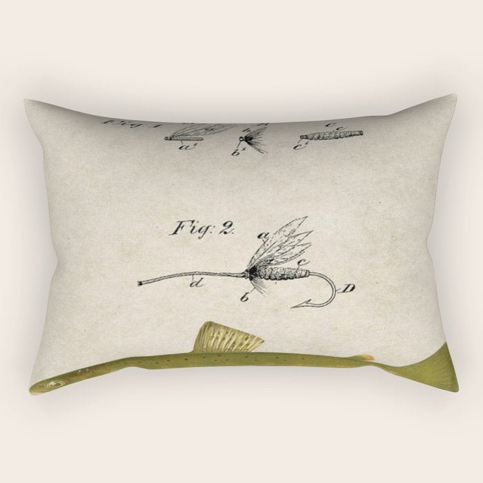 Vintage Brown Trout Fly Fishing Lure Patent Game Fish Identification Chart Rectangular Pillow Gallery Image 2
