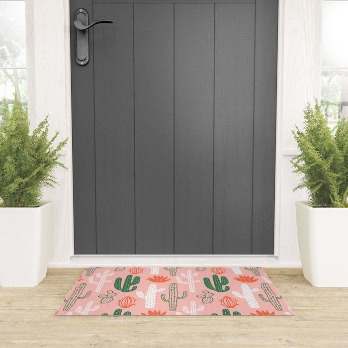 Cactus plant doodle art pattern Welcome Mat Gallery Image 3