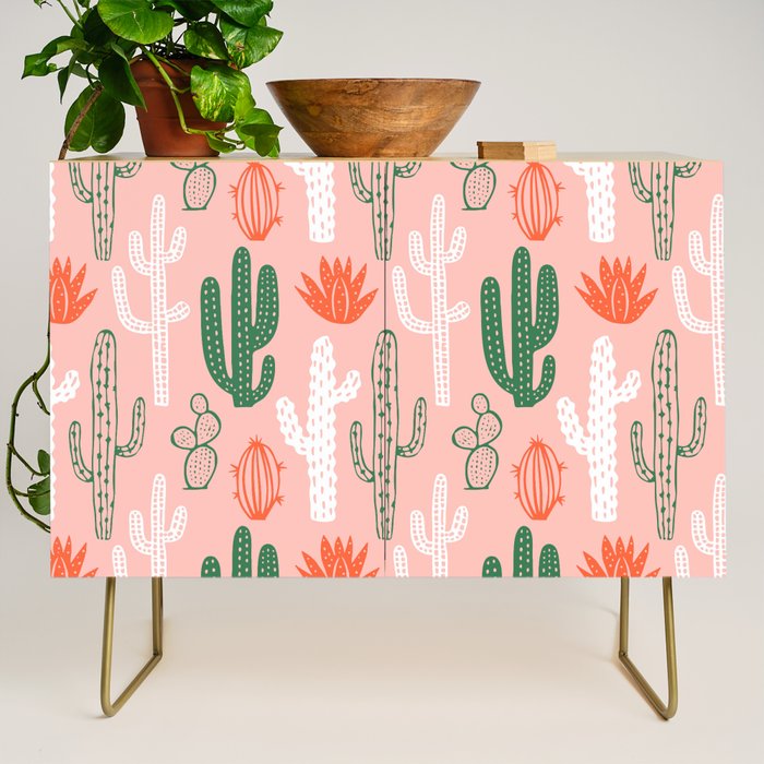 Cactus plant doodle art pattern Credenza Gallery Image 1