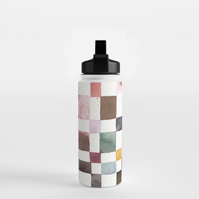 Watercolor Fall Checker Rustic Earthy Water Bottle Gallery Image 2