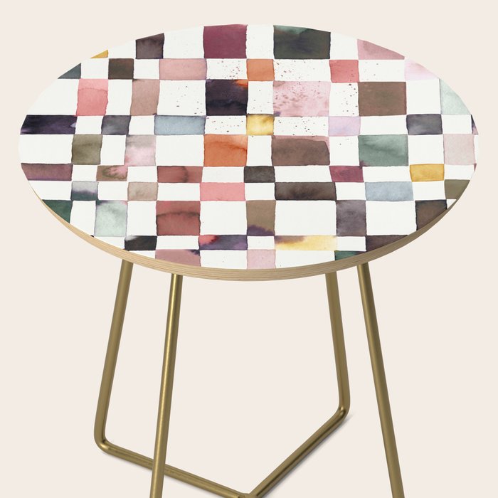 Watercolor Fall Checker Rustic Earthy Side Table Gallery Image 2