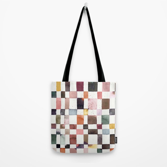 Watercolor Fall Checker Rustic Earthy Tote Bag Gallery Image 2