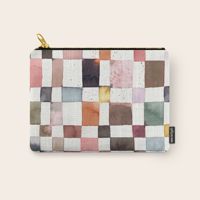 Watercolor Fall Checker Rustic Earthy Carry All Pouch Gallery Image 1