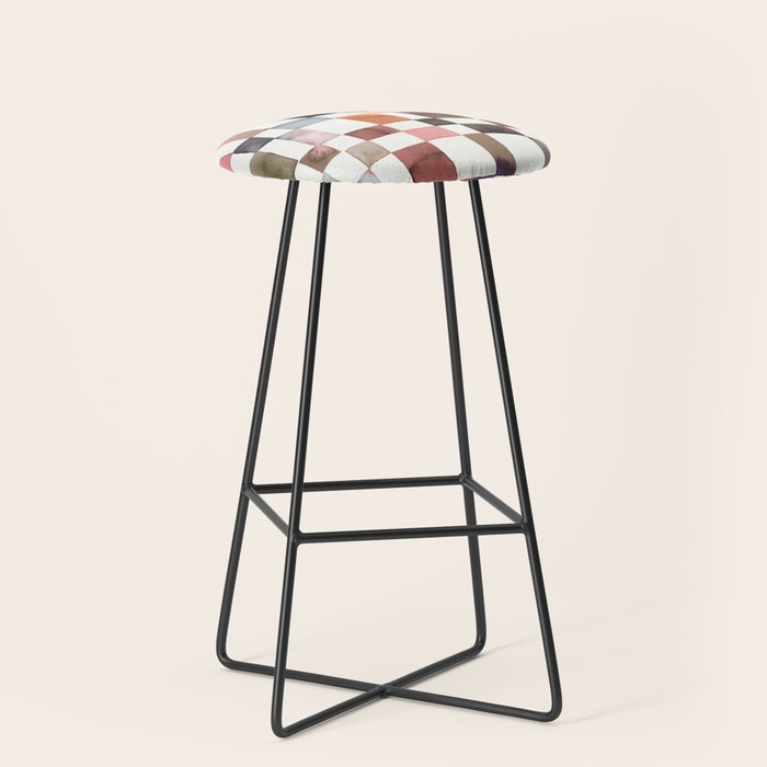 Watercolor Fall Checker Rustic Earthy Stool Gallery Image 1