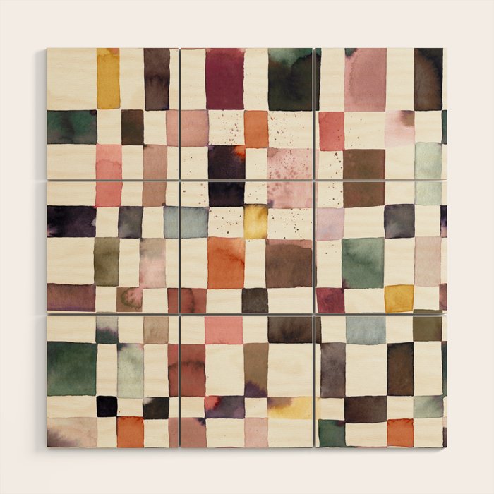 Watercolor Fall Checker Rustic Earthy Wood Wall Art Gallery Image 1