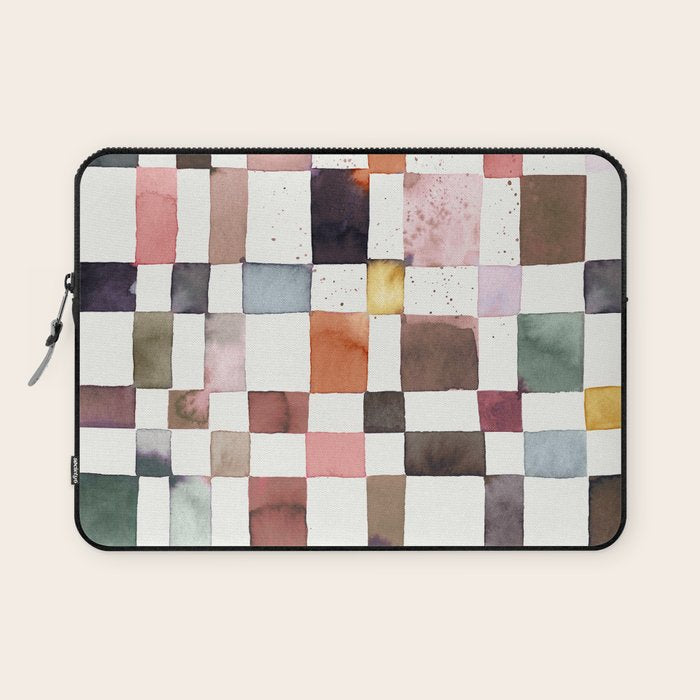 Watercolor Fall Checker Rustic Earthy Laptop Sleeve Gallery Image 1