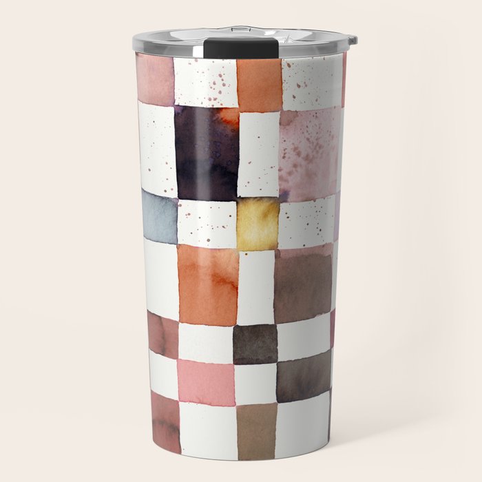 Watercolor Fall Checker Rustic Earthy Travel Mug Gallery Image 1