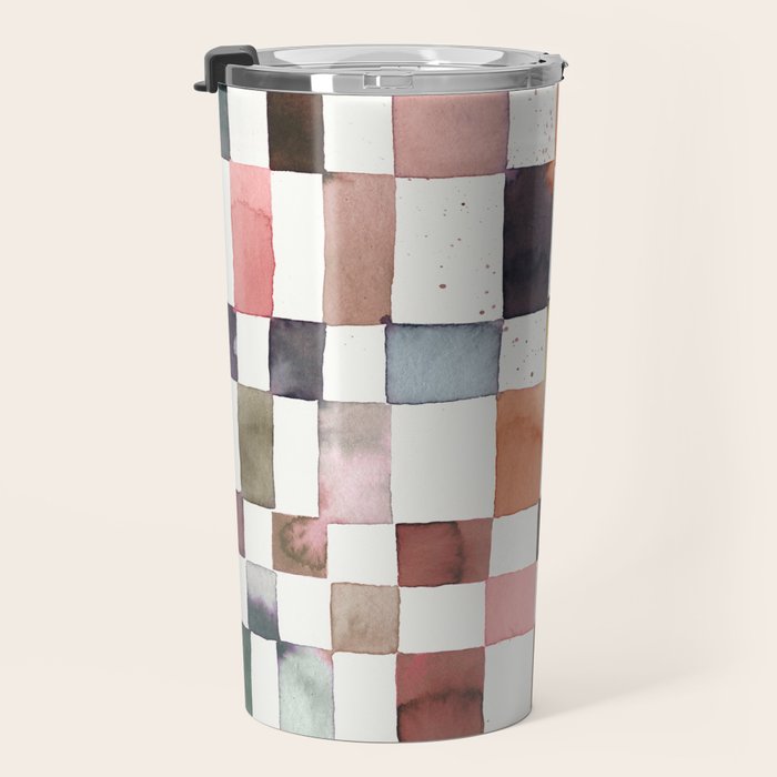 Watercolor Fall Checker Rustic Earthy Travel Mug Gallery Image 3
