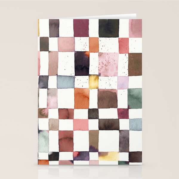 Watercolor Fall Checker Rustic Earthy Stationery Card Gallery Image 1