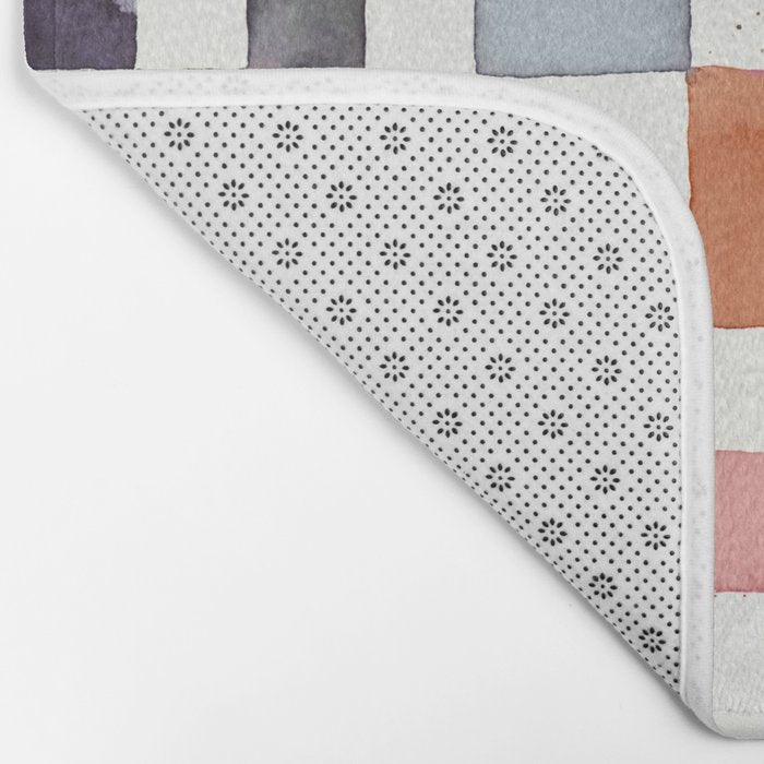 Watercolor Fall Checker Rustic Earthy Bath Mat Gallery Image 2
