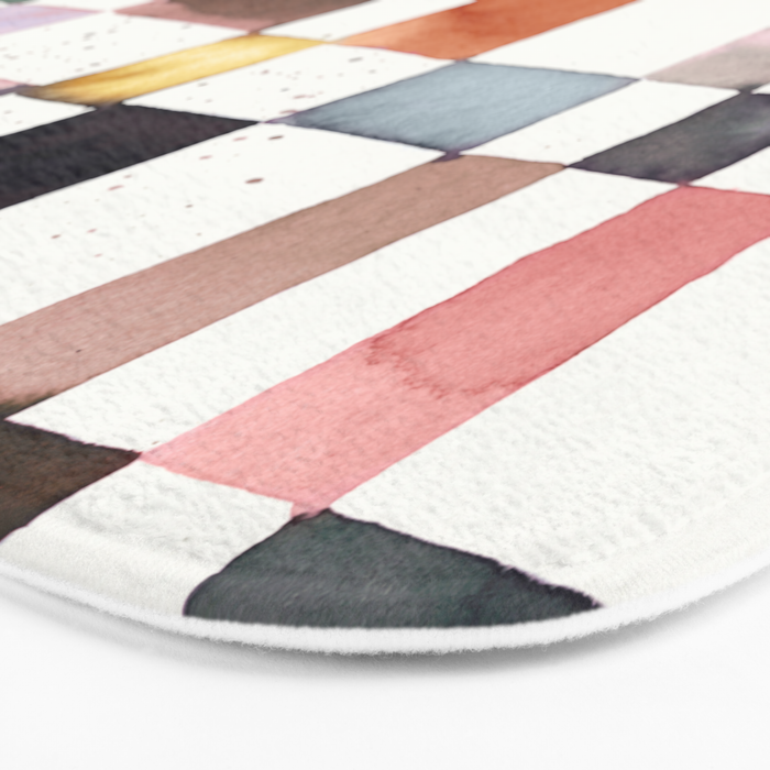Watercolor Fall Checker Rustic Earthy Bath Mat Gallery Image 3