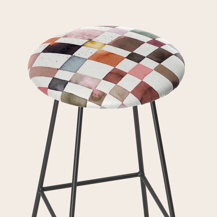 Watercolor Fall Checker Rustic Earthy Stool Gallery Image 2