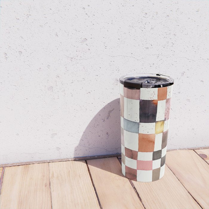 Watercolor Fall Checker Rustic Earthy Travel Mug Gallery Image 4