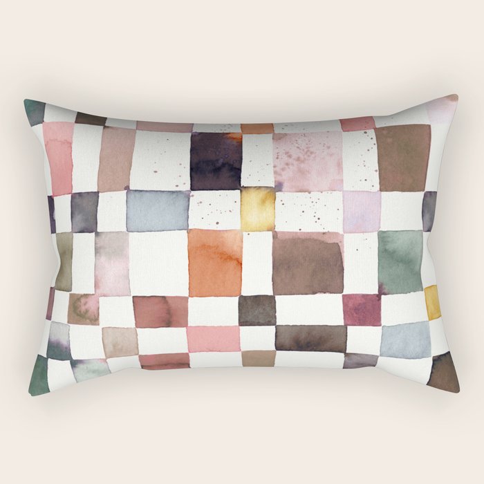 Watercolor Fall Checker Rustic Earthy Rectangular Pillow Gallery Image 1