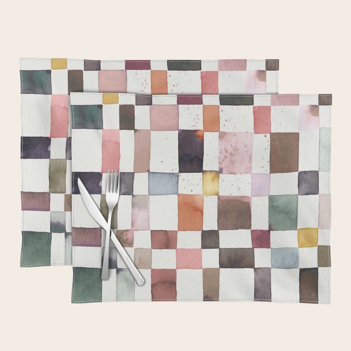 Watercolor Fall Checker Rustic Earthy Placemat Gallery Image 1