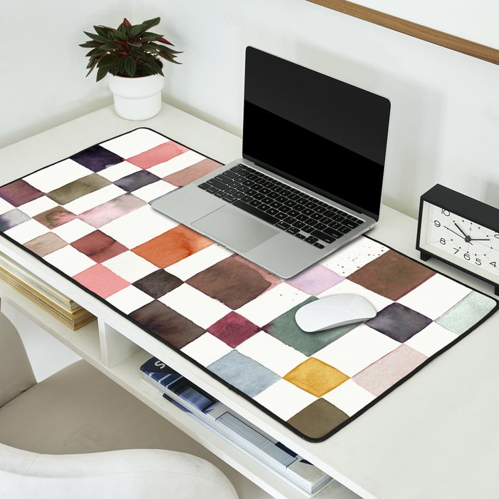 Watercolor Fall Checker Rustic Earthy Desk Mat Gallery Image 2
