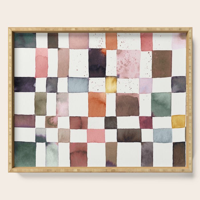 Watercolor Fall Checker Rustic Earthy Serving Tray Gallery Image 1
