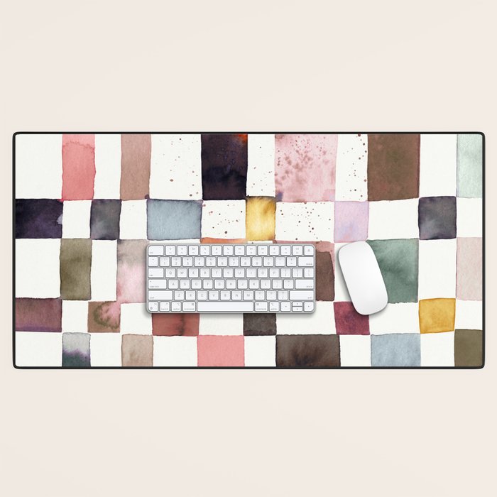 Watercolor Fall Checker Rustic Earthy Desk Mat Gallery Image 1