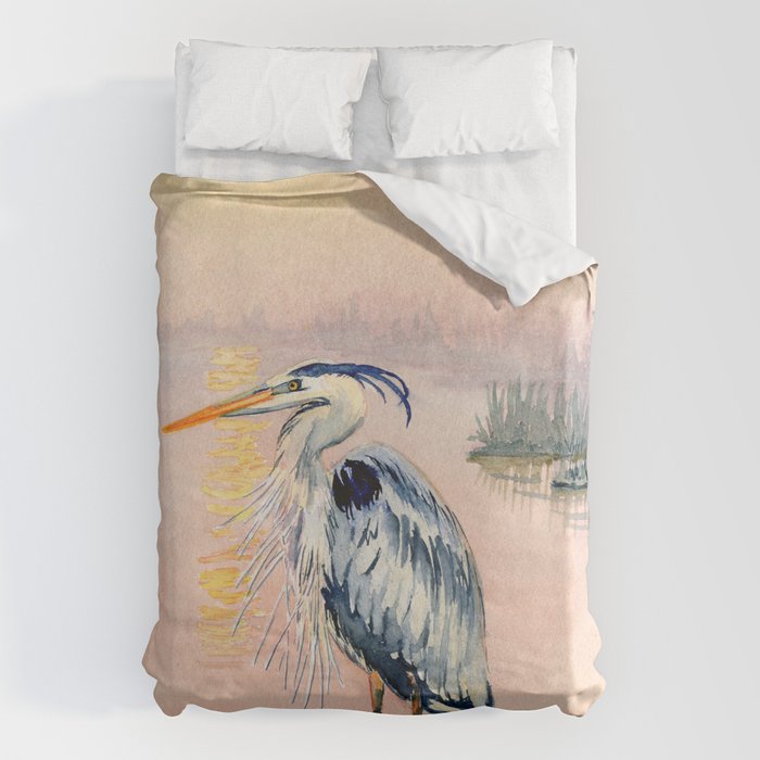 Great Blue Heron at Sunset Duvet Cover Gallery Image 6