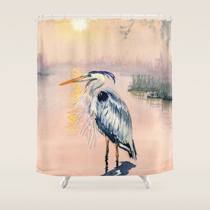 Great Blue Heron at Sunset Shower Curtain Gallery Image 1