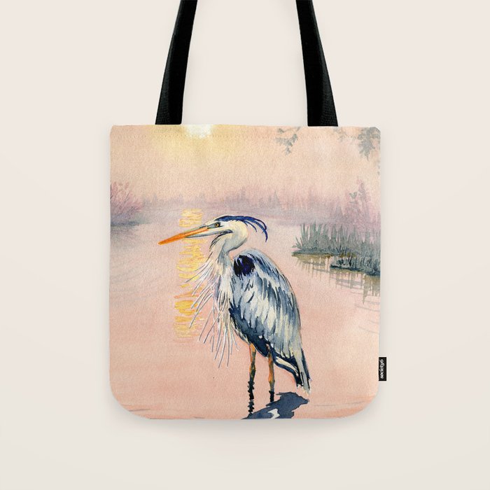 Great Blue Heron at Sunset Tote Bag Gallery Image 1