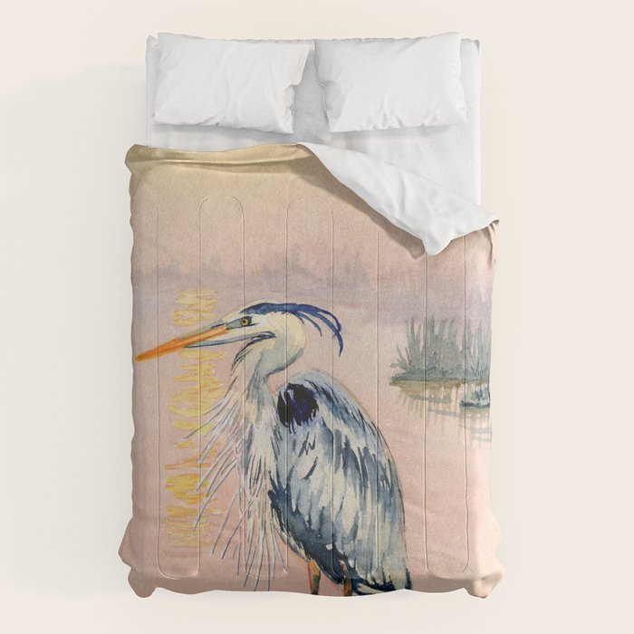 Great Blue Heron at Sunset Comforter Gallery Image 6