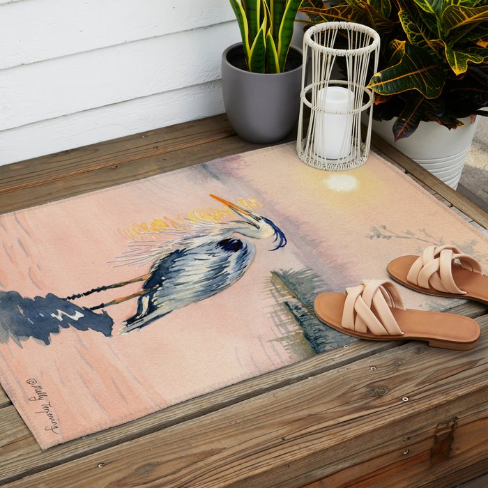 Great Blue Heron at Sunset Outdoor Rug Gallery Image 2