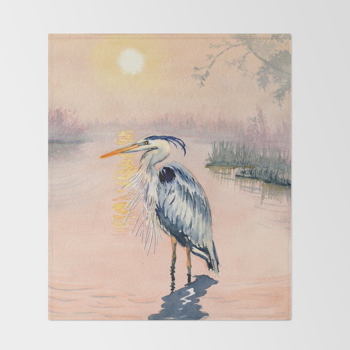 Great Blue Heron at Sunset Throw Blanket Gallery Image 2